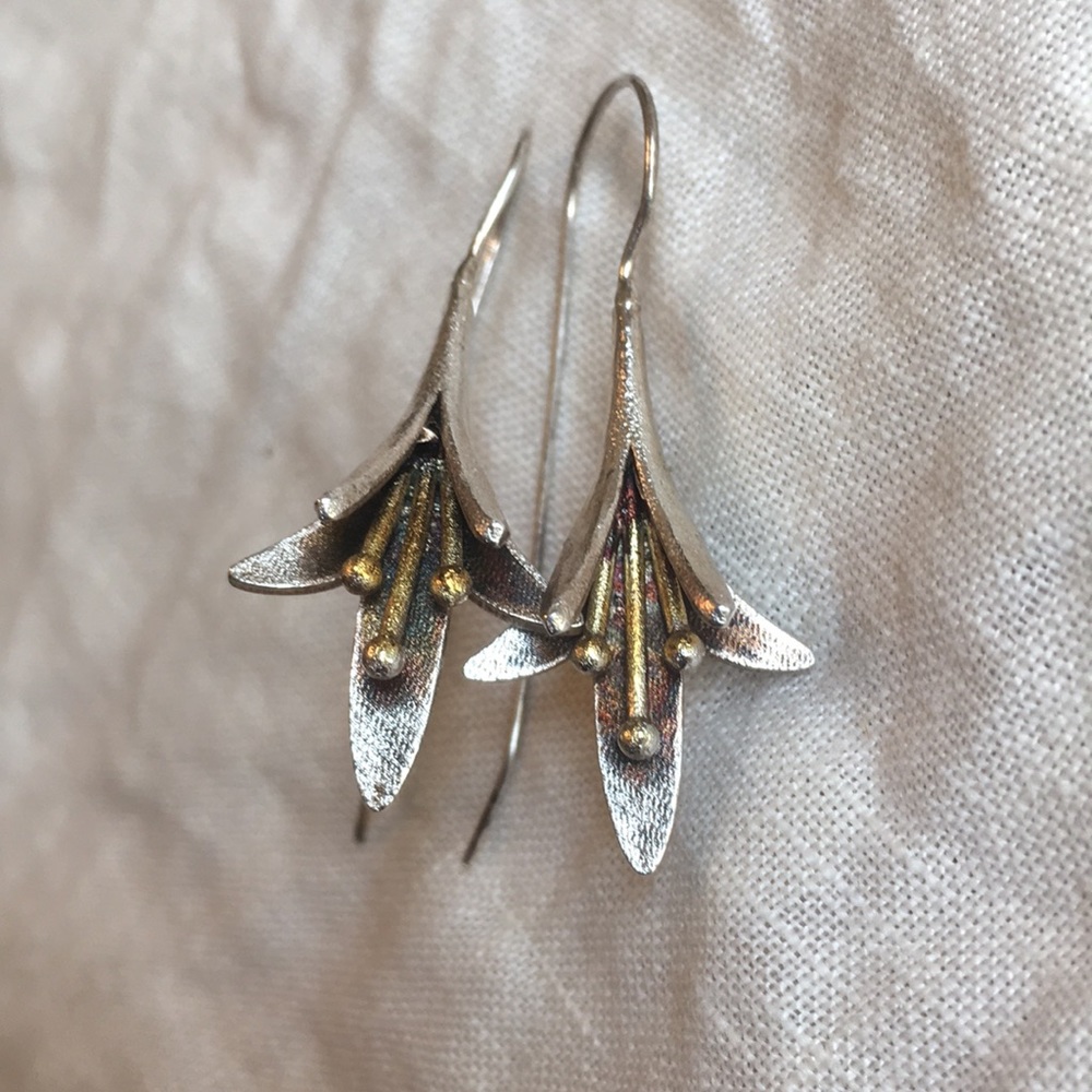 Silver and golden lily earrings